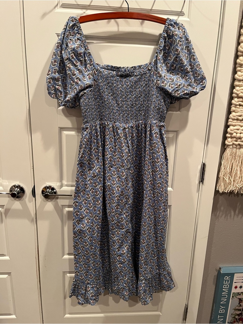 J. Crew Blue Floral Block Print Midi Dress